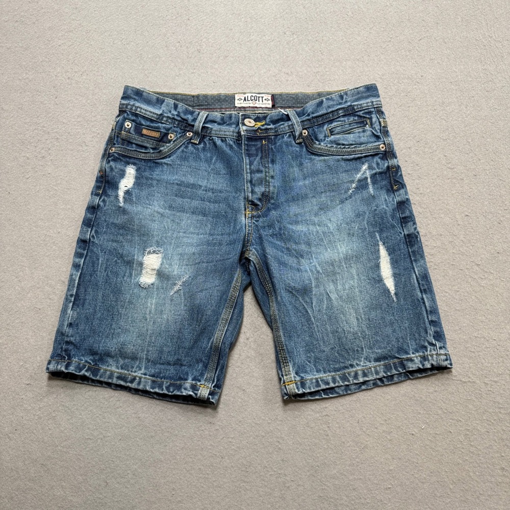 Y2K Alcott Shorts Mens 46 Blue Denim Med Wash Distressed Mid Rise Utility Rugged